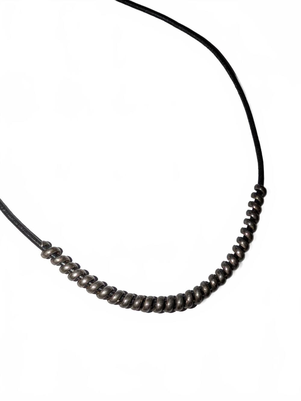 Vintage Sterling Silver Beaded Necklace with Leather Cord
